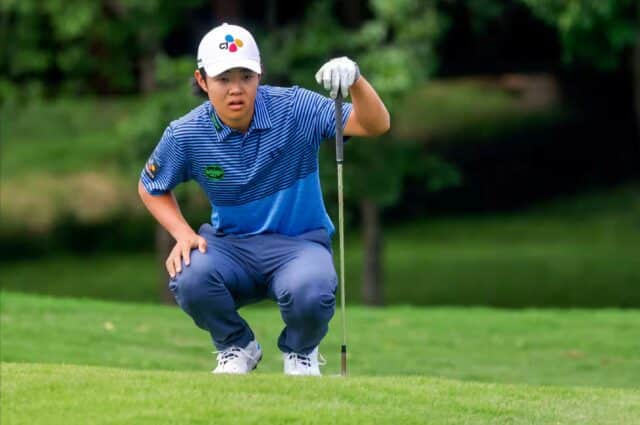 Kris Kim Lines Up A Shot on the First Day of the PGA Tour in Texas, April 2024